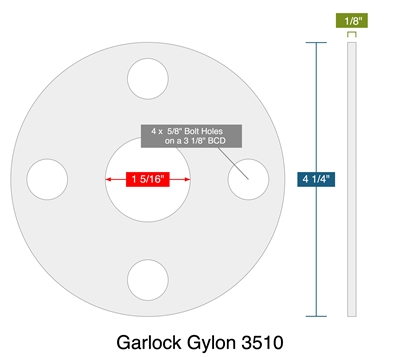 Garlock Gylon 3510 - Full Face Gasket -  1/8" Thick - 150 Lb - 1"