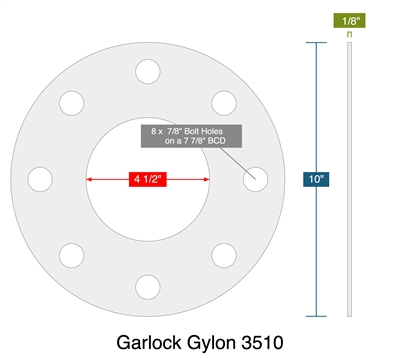 Garlock Gylon 3510 - Full Face Gasket -  1/8" Thick - 300 Lb - 4"