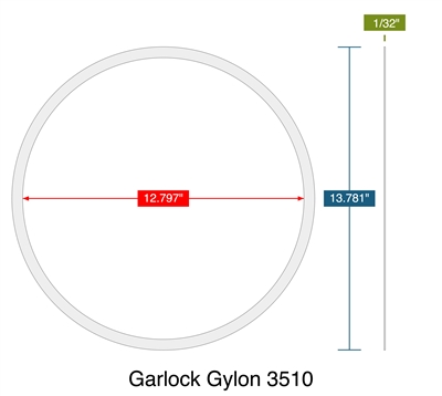 Garlock Gylon 3510 -  1/32" Thick - Ring Gasket - 12.797" ID - 13.781" OD