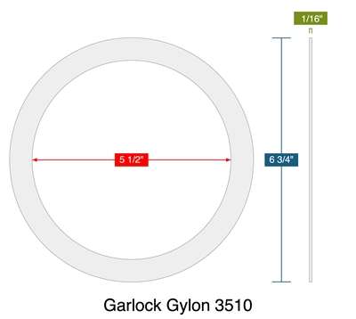 Garlock Gylon 3510 -  1/16" Thick - Ring Gasket - 5.5" ID - 6.75" OD