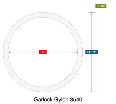 Garlock Gylon 3540 -  1/16" Thick - Ring Gasket - 150 Lb./150 Lb. Series A/300 Lb. Series B/600 Lb. Series B - 36"