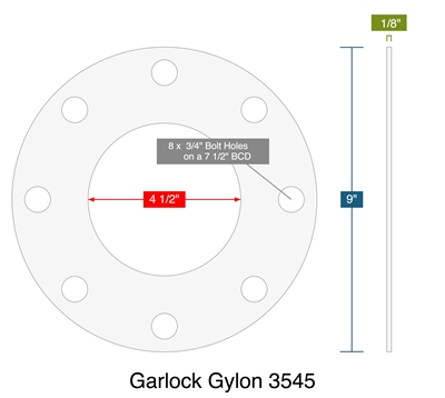 Garlock Gylon 3545 -  1/8" Thick - Full Face Gasket - 150 Lb. - 4"