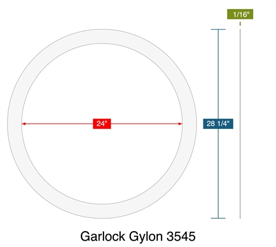 Garlock Gylon 3545 -  1/16" Thick - Ring Gasket - 150 Lb. - 24"