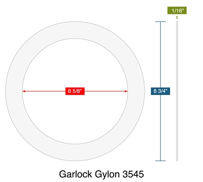 Garlock Gylon 3545 -  1/16" Thick - Ring Gasket - 150 Lb. - 6"