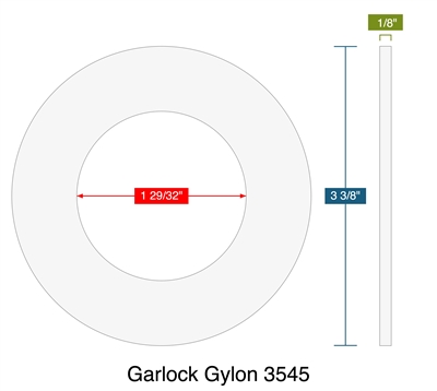 Garlock Gylon 3545 -  1/8" Thick - Ring Gasket - 150 Lb. - 1.5"