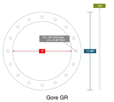 WL Gore GRÂ® Custom Full Face Gasket - 1/8" x 9" ID x 11.88" OD