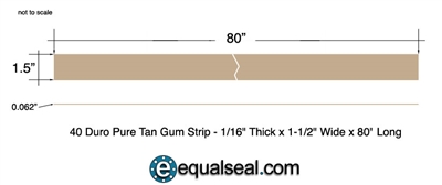 40 Duro Pure Tan Gum Rubber Strip - 1/16" Thick x 1.5" x 80"