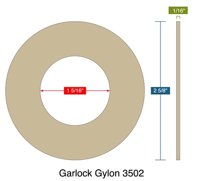 Garlock Gylon 3502 - Cleaned for O2 Service 1/8" Thick - Ring Gasket - 150 Lb. - 1"