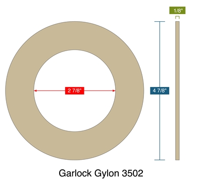 Garlock Gylon 3502 - Cleaned for O2 Service -  1/8" Thick - Ring Gasket - 150 Lb. - 2.5"