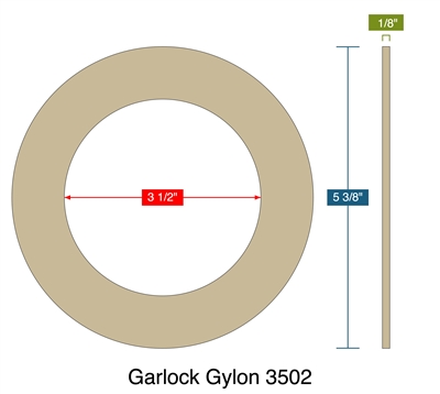 Garlock Gylon 3502 -  1/8" Thick - Ring Gasket - 150 Lb. - 3" - O2 Service