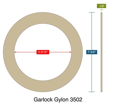 Garlock Gylon 3502 - Cleaned for O2 Serivce-  1/8" Thick - Ring Gasket - 150 Lb. - 5"