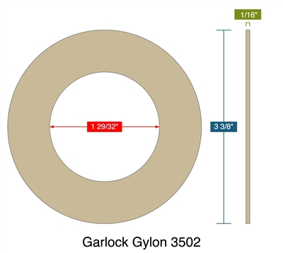 Garlock Gylon 3502 -  1/16" Thick - Ring Gasket - 150 Lb. - 1.5"