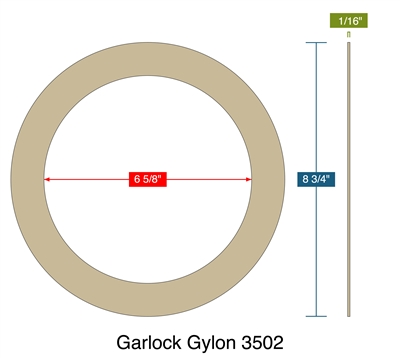 Garlock Gylon 3502 -  1/16" Thick - Ring Gasket - 150 Lb. - 6"