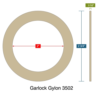 Garlock Gylon 3502 -  1/16" Thick - Ring Gasket - 2" ID - 2.75" OD