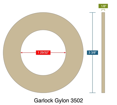 Garlock Gylon 3502 Cleaned for O2 Service-  1/8" Thick - Ring Gasket - 150 Lb. - 1.5"