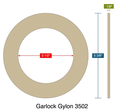 Garlock Gylon 3502  - Cleaned for O2 Service -  1/8" Thick - Ring Gasket - 150 Lb. - 3"