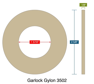 Garlock Gylon 3502 - Cleaned for O2 service-  1/8" Thick - Ring Gasket - 150 Lb. - 1"