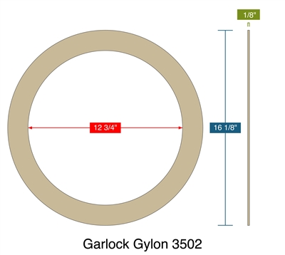Garlock Gylon 3502 Cleaned for O2 Service-  1/8" Thick - Ring Gasket - 150 Lb. - 12"