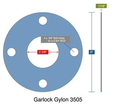Garlock Gylon 3505 -  1/16" Thick - Full Face Gasket - 150 Lb. - 2"