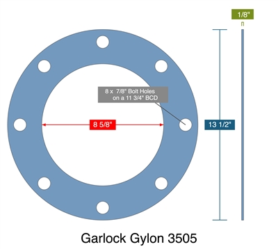 Garlock Gylon 3505 -  1/8" Thick - Full Face Gasket - 150 Lb. - 8"