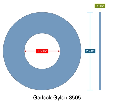 Garlock Gylon 3505 - 02 Cleaned -  1/16" Thick - Ring Gasket - 300 Lb./400 Lb./600 Lb. - 1"