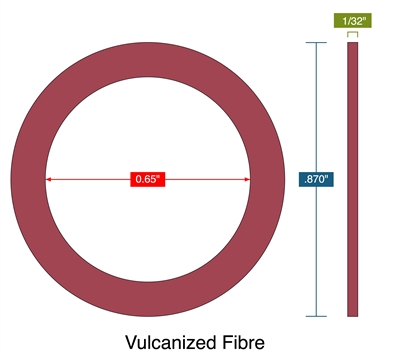 Vulcanized Fibre -  1/32" Thick - Ring Gasket - .650" ID - .870" OD