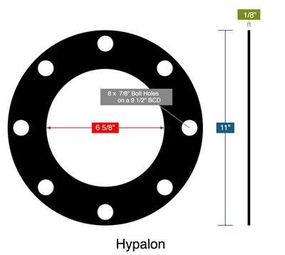 Hypalon - Full Face Gasket -  1/8" Thick - 6" 150 Lb