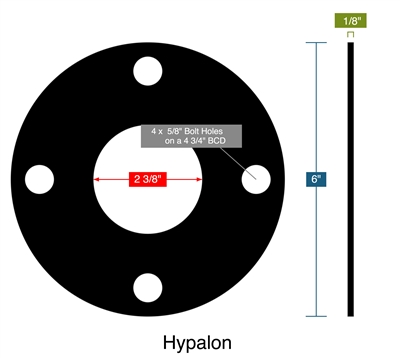 Hypalon -  1/8" Thick - Full Face Gasket - 150 Lb. - 2"