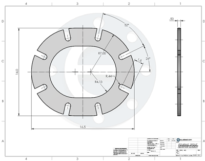 Isolit HT -  1/2" Thick - Ring Gasket - 14" OD - 16.5" OD - 2.875" CS OVAL Per Drawing 50-01-D-4013