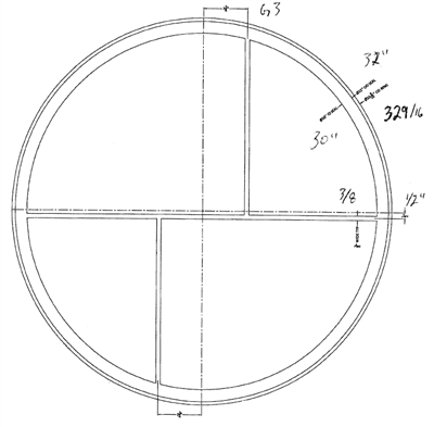 Kammprofile Custom Gasket - CS/FG - 30"  Seal ID - 32" Seal OD - 32-9/16" Ring OD x 1/8" thick Right with (3) .375" Ribs (See Drawing)