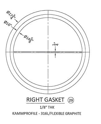 Kammprofile Custom  Gasket - Per Drawing #19-084 (29 Right) 14.625" id - 16" Seal OD - 17.75" Ring OD - 1 x 1/4" Rib