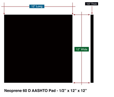 Neoprene 251-06 AASHTO Custom Bearing Pad - 12" x 12" x 1/2" Thick