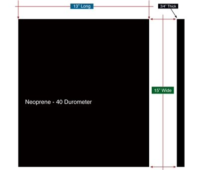 Neoprene 40 Durometer - 3/4" Thick x 13" wide x 15" Long