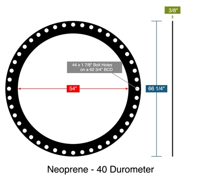 Neoprene - 40 Durometer -  3/8" Thick - Full Face Gasket - 150 Lb. Series A - 54" - 4 Section Dovetail Construction