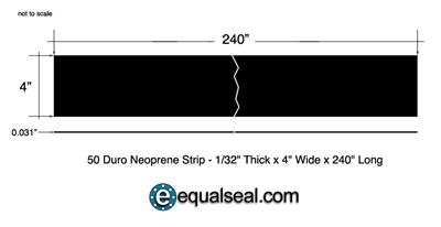 Neoprene 50 Durometer Custom Strip - 1/32" Thick x 4" wide x 240" Long