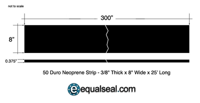 Neoprene 50 Durometer - 3/8" Thick x 8" wide x 25' Long