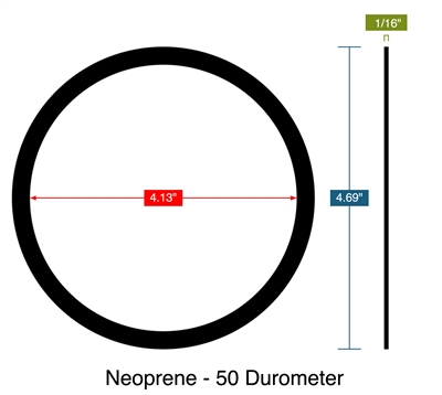 Neoprene - 50 Durometer -  1/16" Thick - Ring Gasket - 4.13" ID - 4.69" OD