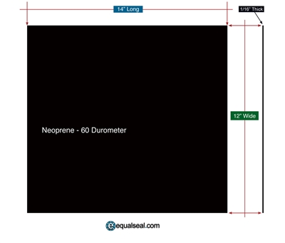 Neoprene 60 Durometer - 1/16" Thick x 12" x 14" Custom Pad