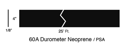 Neoprene 60 Durometer - 1/8" Thick x 4" x 25 ft strip / PSA