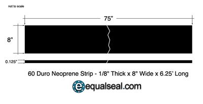 Neoprene 60 Durometer - 1/8" Thick x 8" x 6.25 ft strip
