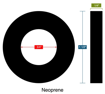 60 Duro Neoprene Ring -1/4" Thick x  3/4" ID x 1-1/2" OD