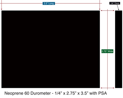 Neoprene 60 Durometer - 1/4" Thick x 2.75" x 3.5" Custom Pad w / PSA