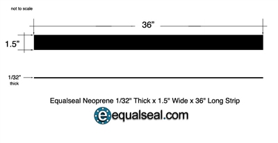 Neoprene 60 Durometer - 1/32" Thick x 1.5" x 36" strip