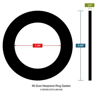 60 Duro Neoprene Custom Ring - 5.88" ID x 8.88" OD x 3/8" Thick