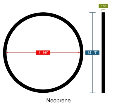 60 Duro Neoprene Ring - 11.125" ID x 12.125" OD x 1/2" Thick
