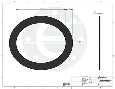 Neoprene - 60 Durometer -  1/4" Thick - Oval Gasket - 11.5" x 14.25" ID x 2"