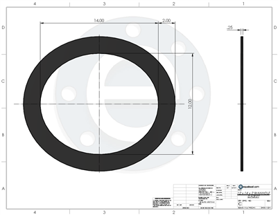Neoprene - 60 Durometer -  1/4" Thick - Oval Gasket - 12" x 14" ID x 2"