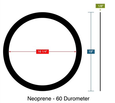 Neoprene - 60 Durometer - with PSA One Side 35.43-  1/8" Thick - Ring Gasket - 16.25" ID - 19" OD