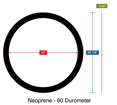 Neoprene - 60 Durometer -  1/16" Thick - Ring Gasket - 42" ID - 48.875" OD
