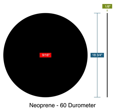 Neoprene - 60 Durometer -  1/8" Thick - Ring Gasket - .5625" ID - 18.75" OD